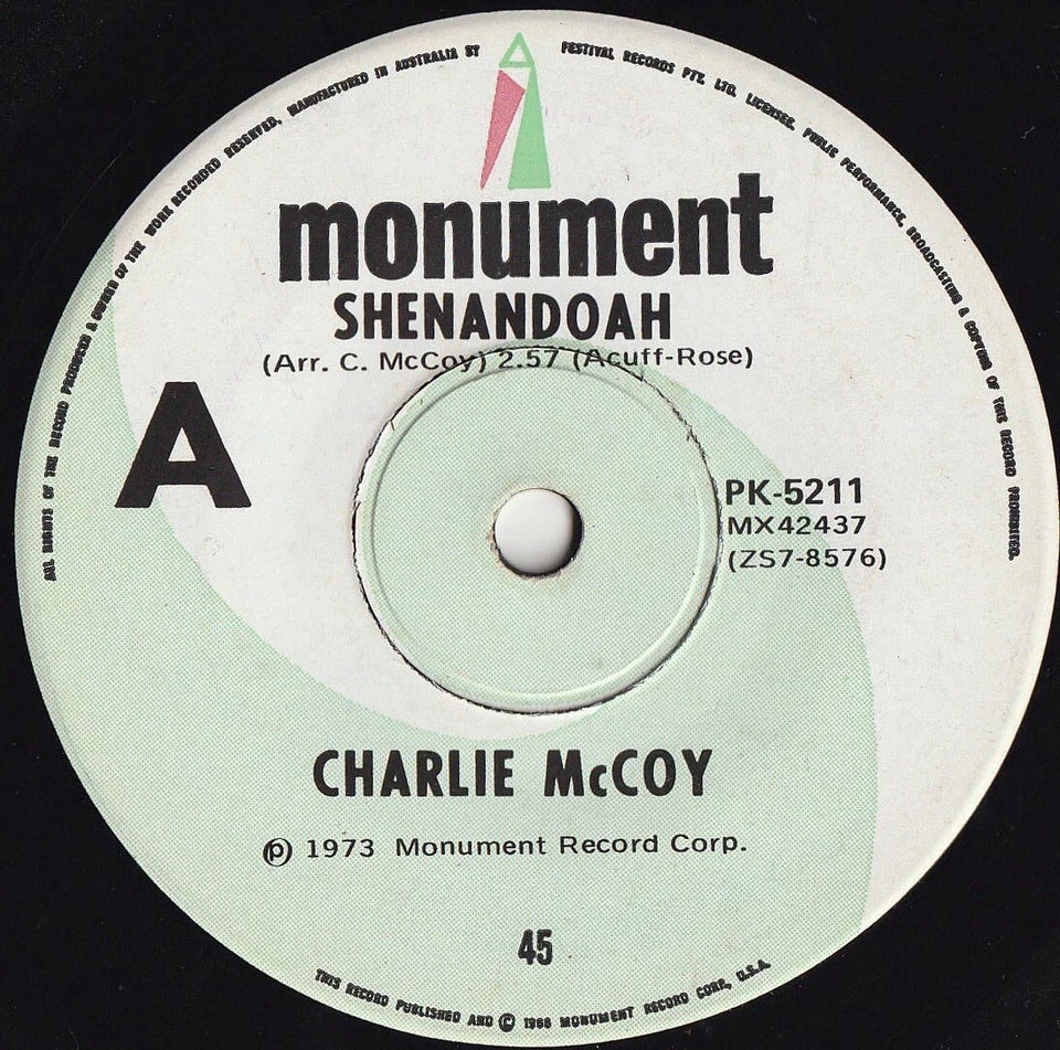 Charlie McCoy ORIG OZ 45 Shenandoah NM ’73 Monument PK5211 Country - Image 1 of 1
