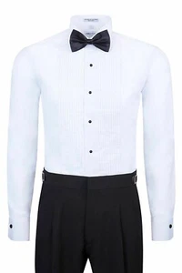 Berlioni Italy Men's Tuxedo Dress Shirt Wingtip & Laydown Collar with Bow-Tie - Picture 1 of 2