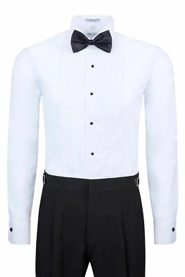 Berlioni Italy Men's Tuxedo Dress Shirt Wingtip & Laydown Collar with Bow-Tie - Image 1 of 2