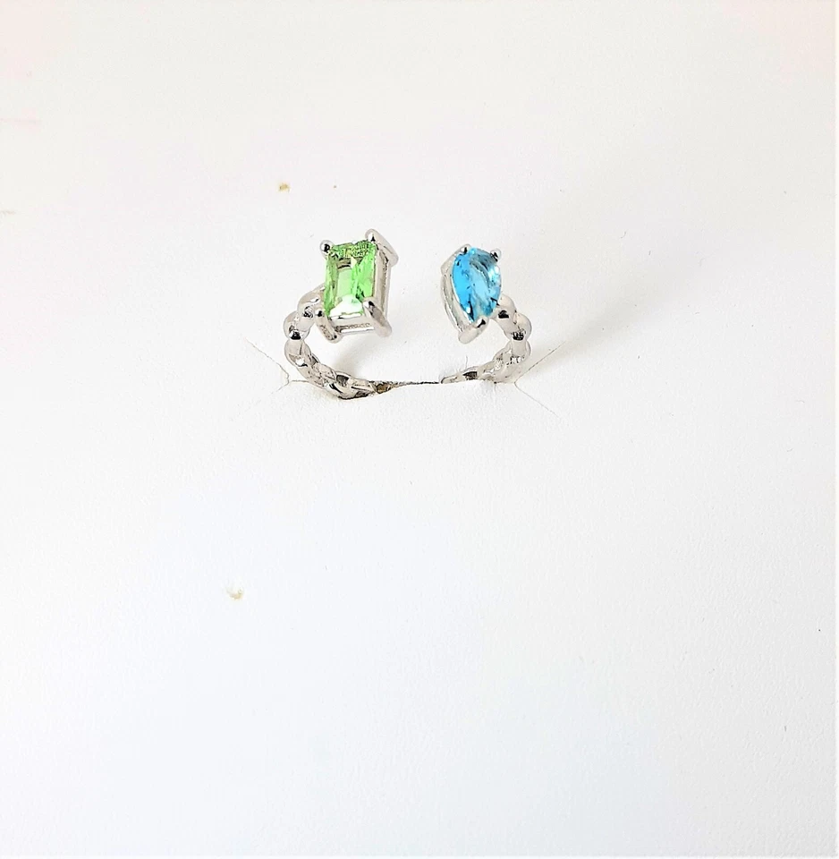 Anello donna con pietra verde e celeste Gioia Argento 925 CAN44 - Immagine 1 di 1