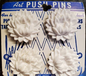 4 Vintage White Bakelite Plastic Push Pins Tapestry Curtain Tie backs - Picture 1 of 2