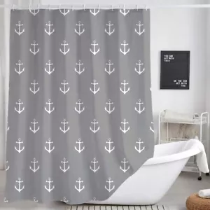 Anchor Gray Fabric Shower Curtain Extra Long 84 inch 72x72" Curtains Bathroom - Picture 1 of 6