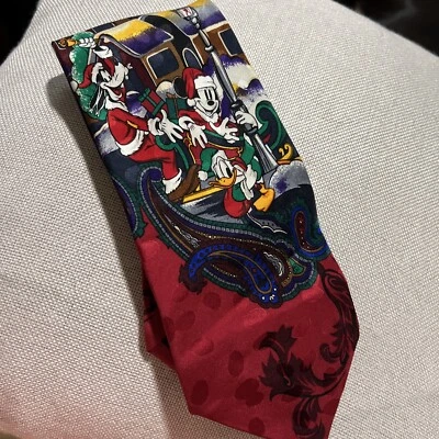 The Disney Store Tie Donald Duck Goofy Mickey Mouse Christmas Paisley Necktie - Image 1 of 4