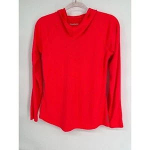 Reebok Neon Red Long Sleeve Hooded Training Top Athletic Running Shirt Sz S - Picture 1 of 9