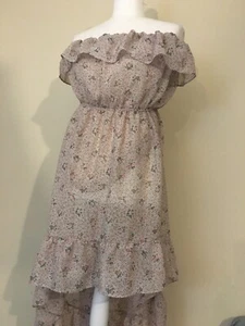 SZ Large Delia Hi /Lo Floral Dress,Off The Shoulder Beige /Soft Pink Roses! EUC! - Picture 1 of 14