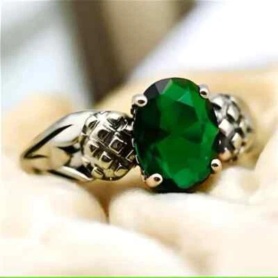 ШОТЛАНДСКИЙ ЧЕРТОПОЛОХ ВИНТАЖНЫЙ СТИЛЬ ИМИТАЦИЯ ИЗУМРУДА СЕРЕБРО 925 ПРОБЫ КОЛЬЦО 1759 - Изображение 1 из 3