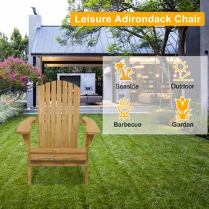 New Outdoor Folding Wooden Adirondack Lounger Chair Natural Finish Patio Seating - Picture 1 of 12