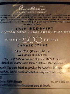 New Wamsutta 500 thread count white damasl stripe bedskirt. 1/2 retail price. - Image 1 of 3