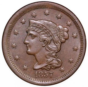 1857 1c N-4 Braided Hair Large Cent ANACS MS 63 BN *Sharp Strike, EDS* - Picture 1 of 5