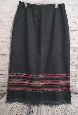 Sag Harbor 灰色羊毛混纺裙内衬条纹波西米亚西南部 14 (32x35.5) — 第 1/4 张图片