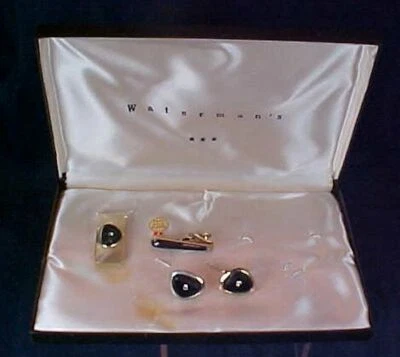 Gemelos Waterman de colección broche de corbata clip para dinero caja original chapado en oro de 24 quilates Foto 1 de 4