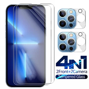 Verre trempé iPhone 14 13 12 11 Pro Max Protection écran Case Cover Lens Camera - Photo 1 sur 12