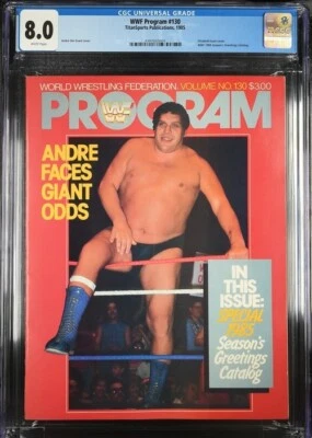 CGC 8.0 WWF PROGRAMA #130 1985 Revista ANDRE EL GIGANTE WWE Miss Elizabeth Foto 1 de 2