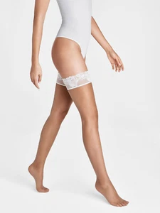 Wolford Nude 8 Lace Stay-Up Transparent Hold-Ups Stockings Skin White Lace - Picture 1 of 8
