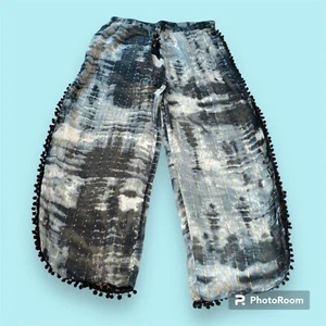 NWT Club Z Collection 2XL Tie Dye Cover Up Pants Sparkly Gold Pom Pom Trim Sheer - Picture 1 of 10