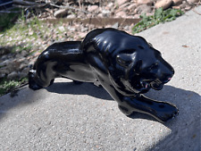 Black ceramic Lion Shiny growling on the hunt vintage