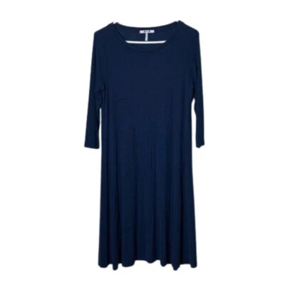 Three dots blue rib jersey knit 3/4 sleeve swing dress women's M easy casual - Image 1 of 4