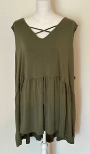 Womens Army Olive Green Sleeveless Tunic Blouse Top - 5X - Terra & Sky - 32W/34W - Picture 1 of 5