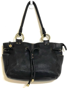 Chaps by Ralph Lauren Black Shoulder Bag Large Faux Leather Double Handles Cinch - Picture 1 of 12