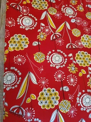Retro Sewing Fabric Robert Kaufman Red Yellow Black Dill Dandelion 27x45" 3/4yd - Image 1 of 4
