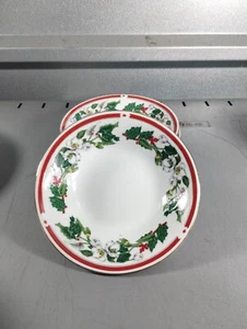 Piatti insalata Lynns Santa Maria Cina 4 pezzi agrifoglio bacche rosse bordo oro Natale - Foto 1 di 3
