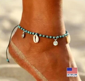 Fashion Bohemian Jewelry Anklet Turquoise Shell Tassel Ankle Chain Retro 1878 - Picture 1 of 4