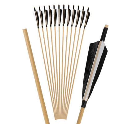 32" Wooden Arrows Shafts 5" Turkey Feather Archery Target Bow Hunting Shooting - Image 1 of 4