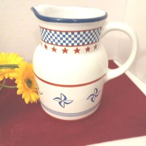 Princess House Exclusive 4th Of July Pitcher Country Fair Red White Blue 64oz 