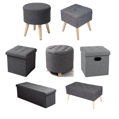 Sitzhocker mit Stauraum Fußhocker Deckel abnehmbar Leinen Dunkelgrau #2153 - Bild 1 von 4