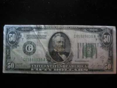 1928 A Fifty Dollar Bill $50 Federal Reserve Note REDEEMABLE IN GOLD - Image 1 of 2