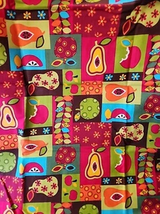 Cheater Crazy Patchwork Fruit Apple Pear Block Square Dot Remnant 34”x43" - Picture 1 of 6