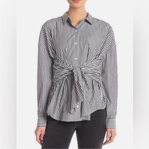 Frame Denim schwarz & weiß gestreiftes Button-Down-Hemd zum Binden vorne Größe Large - Bild 1 von 12