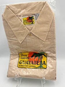 New VTG Haband Guayabera Shirt Men XL Tan Embroidered Cuban Pockets Short Sleeve - Picture 1 of 7