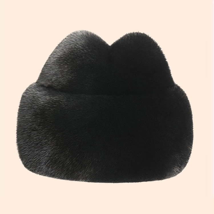 Sombrero de piel de visón para hombre Sombrero de protección de orejas de piel de visón real Sombrero de piel de visón cálido para papá Foto 1 de 4