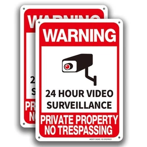 Video Surveillance 2 Pack Private Property No Trespassing Signs, CCTV Securit... - Picture 1 of 5