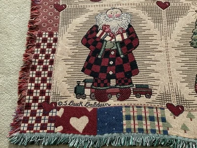 Goodwin Weaver 圣诞圣诞老人挂毯条纹毯 48.5x 67 美国二手状况完好 — 第 1/4 张图片