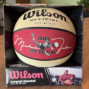 VTG 1990s Michael Jordan Red White Wilson Air Attack Autograph Basketball In Box - Picture 1 of 7