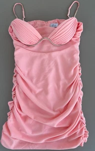Oh Polly Elza Dress UK 8 – Blush Pink Ruched Mini w/ Diamanté Straps – Stunning - Picture 1 of 5