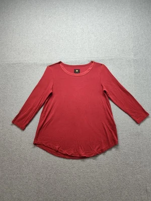Camisa túnica top cuello redondo manga 3/4 roja pequeña pequeña JM Collection para mujer Foto 1 de 4