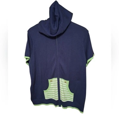 Quacker Factory Novelty Nautical Full Zip Short Sleeved Sweater Hooded Coastal - Image 1 of 4