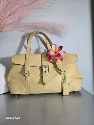 Vtg Y2K Coach 9267 Hamptons Flap Satchel Bag Citron Yellow Leather Handbag 2004 - Image 1 of 4