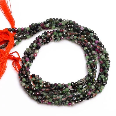 2.5 mm Natural Ruby Zoisite Faceted Round Rondelle Beads Jewelry 12" Strand - Image 1 of 2