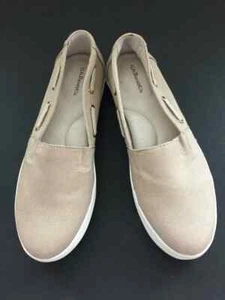 BASS shoes Size 7.5 beige fabric upper rubber soles flat slip on - Picture 1 of 8