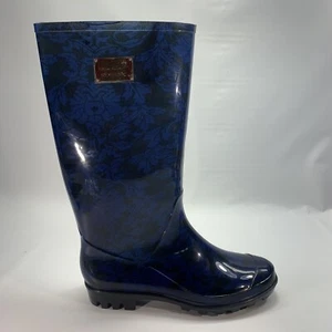 Nicole Miller Rain Boots Women’s Size 8 Black Blue 13” Shaft New - Picture 1 of 9