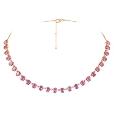 LIQUIDACIÓN!!! NUEVO CON ETIQUETAS COLLAR DE DIAMANTES ZAFIRO ROSA DE LUJO ORO 18KT RARO $18,500 Foto 1 de 3