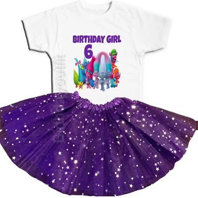 Trolls Party 6th Birthday Tutu Outfit Personalized Name option - Image 1 of 4