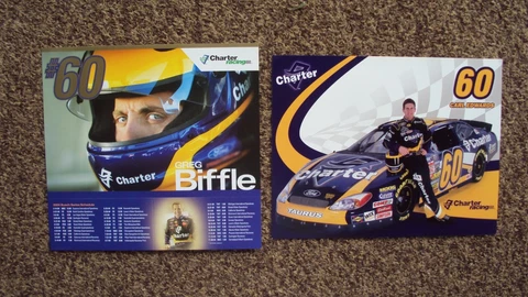 Lot of 2 different - Carl Edwards & Greg Biffle #60 " CHARTER " NASCAR POSTCARD Cover