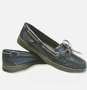 Sperry Top-Siders Silver Glitter 9180191 Women Boat Shoe Loafer SZ 9.5M  Leather - Picture 1 of 11