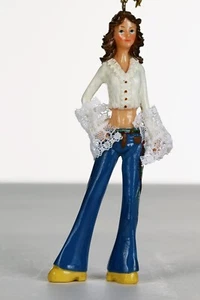 5 .5 Ceramic woman ornament figure hand painted face, top and blue jeans. - Picture 1 of 7