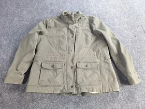 LL Bean Jacket Womens M Classic Utility Army Green Sherpa Lined Zip Snap - Picture 1 of 13